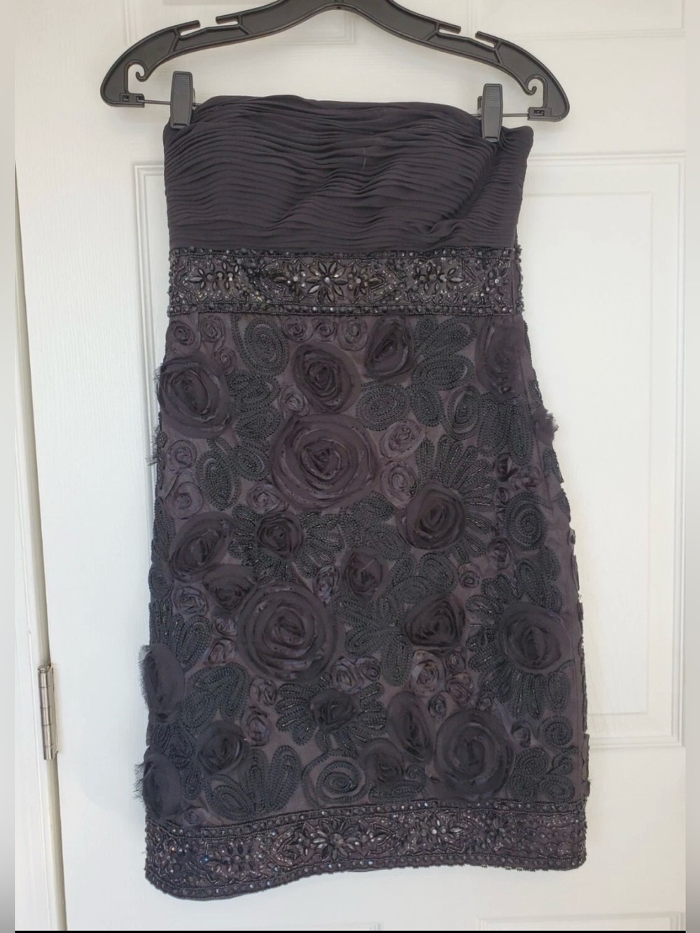 Y2K Sue Wong Nocturne Cocktail Dress Silk Floral Beaded Size 4 Black - Picture 3 of 6